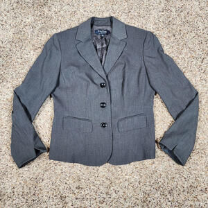 Evan Picone Blazer Jacket Womens 6 Petite Grey Button-up Suit Shoulder Pads